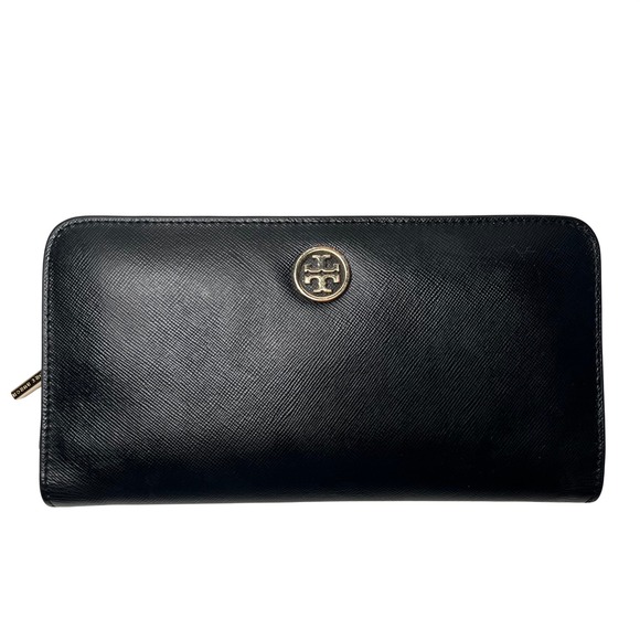 Tory Burch Handbags - Tory Burch Wallet Womens Snap Closure Black Saffiano Leather Gold Logo 4.5"x8.5"